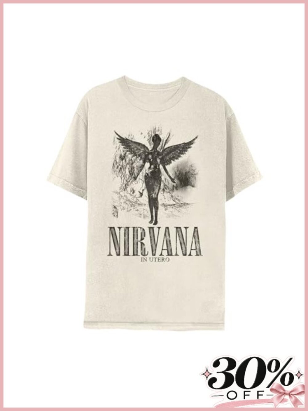 Nirvana In Utero Winged Angel Graphic T-Shirt 100% Cotton